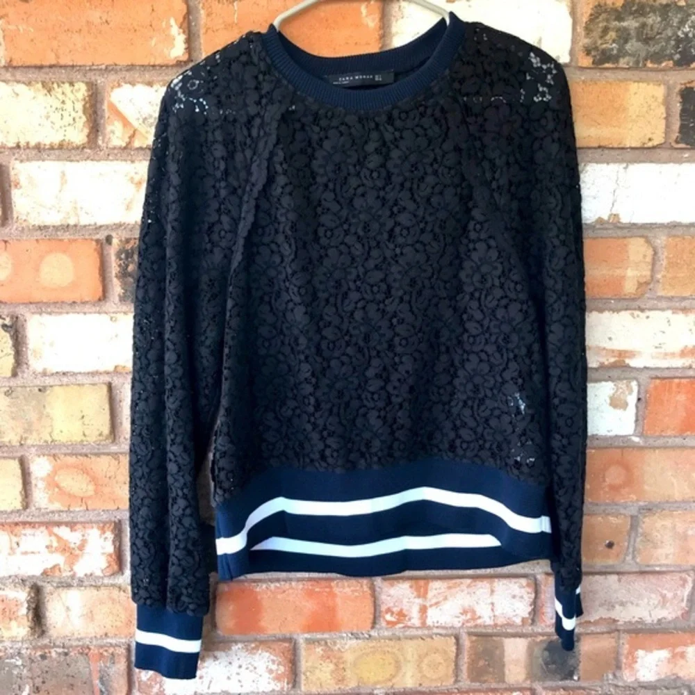 Zara Lace and Cotton Long Sleeve Top Rare